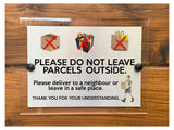 M039 Do Not Leave Parcels Outside Safe Place Modern Acrylic Aluminium Sign Plaque