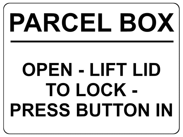 S023 PARCEL BOX Open Lift Lid To Lock Press Button In Sticker Vinyl