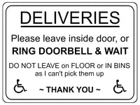 2232 DELIVERIES Please leave inside door Ring Bell Metal Aluminium Plaque Sign