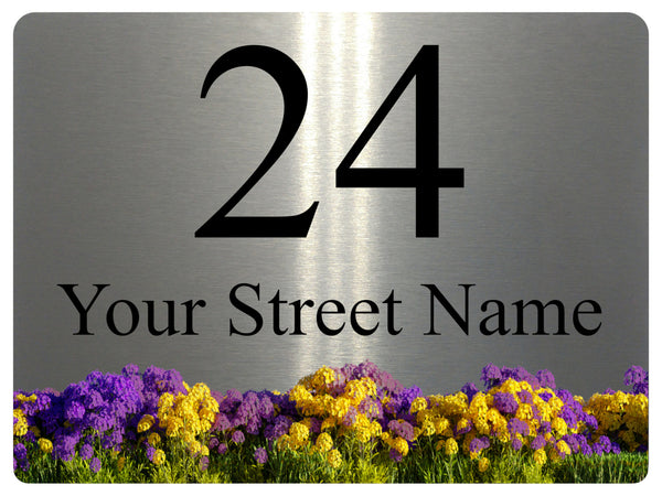 2345 Custom Personalised Address Metal Aluminium Sign Plaque Flowers Door Gate