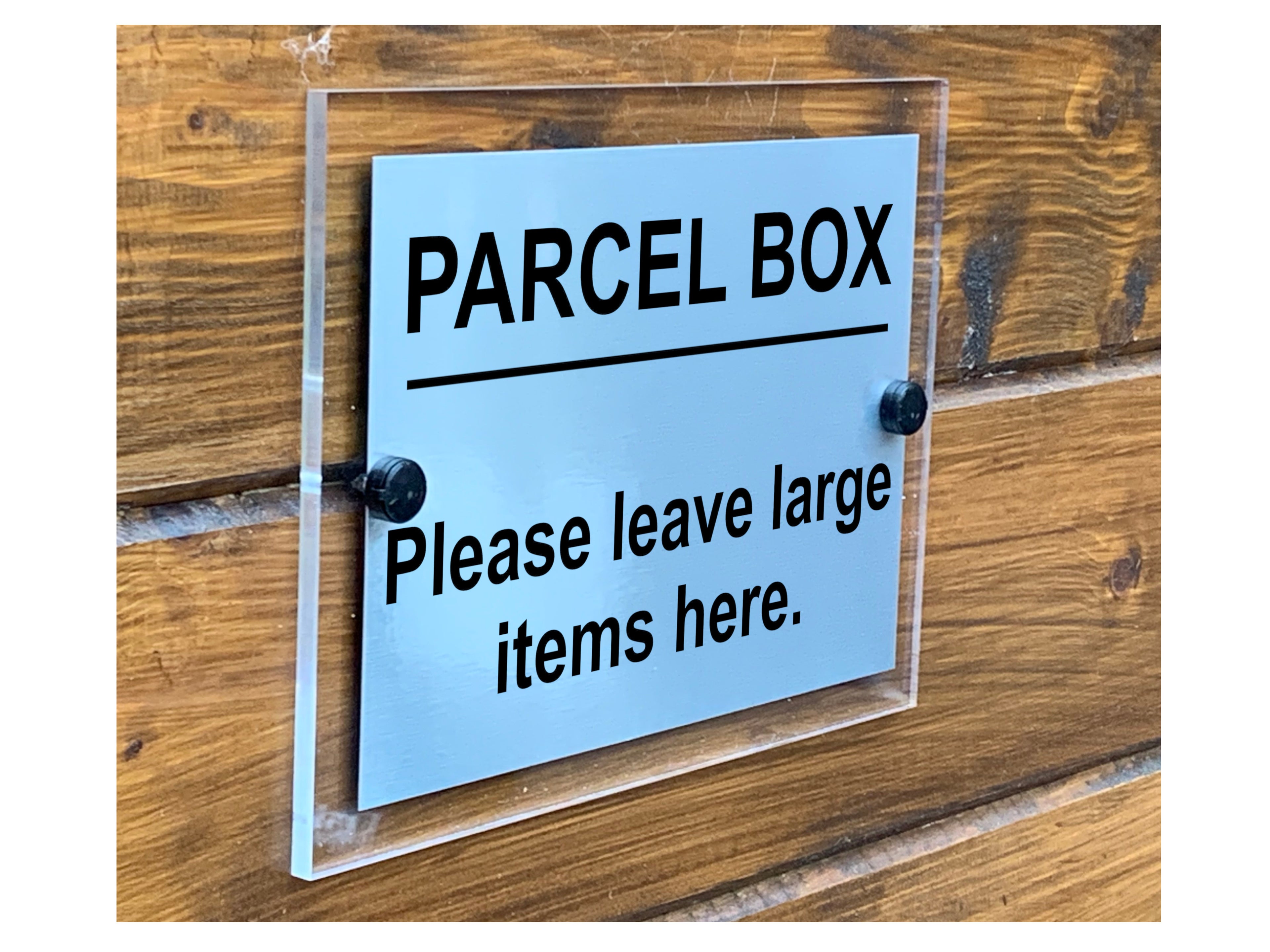 M043 PARCEL BOX Please leave large items here. Modern Acrylic Aluminium Sign Plaque