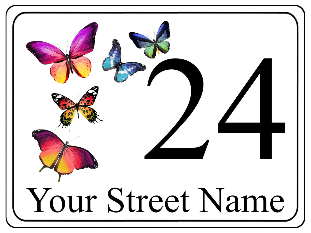S007 Custom Personalised Address Butterflies Door Gate House Sticker Vinyl