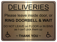 2232 DELIVERIES Please leave inside door Ring Bell Metal Aluminium Plaque Sign