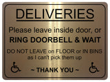 2232 DELIVERIES Please leave inside door Ring Bell Metal Aluminium Plaque Sign