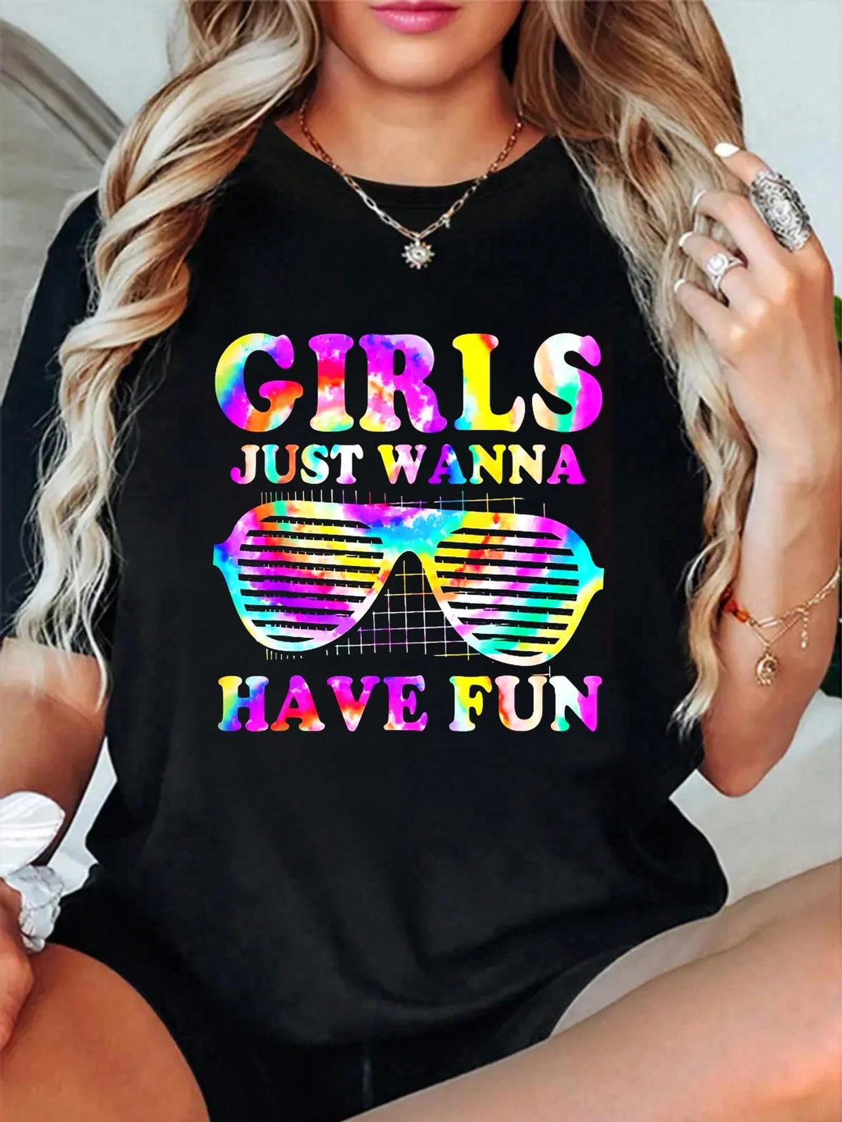 Women's Girls Just Wanna Have Fun Graphic T-Shirt