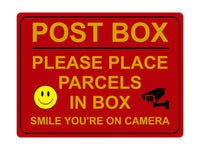 1213 POST BOX PLEASE PLACE PARCELS IN BOX Metal Aluminium Plaque Sign House Office