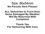 P197 No Parcels Here All Deliveries to Front Door Plastic PVC Plaque Sign Card