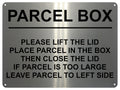 1MM 2402 PARCEL BOX Too Large Leave Parcel in Left Metal Aluminium Metal Plaque