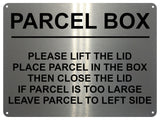 1MM 2402 PARCEL BOX Too Large Leave Parcel in Left Metal Aluminium Metal Plaque