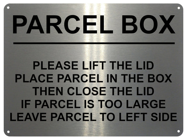 1MM 2402 PARCEL BOX Too Large Leave Parcel in Left Metal Aluminium Metal Plaque