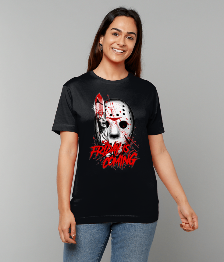 398 Friday Is Coming Horror Movie T-Shirt Haloween tee