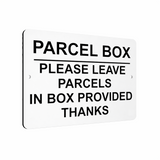 B157 PARCEL BOX Metal Aluminium Plaque Sign Door House Office Letters