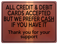 1944 ALL CREDIT & DEBIT CARDS ACCEPTED PREFER CASH Metal Aluminium Plaque Sign