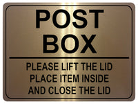 UV101 POST BOX PLEASE LIFT THE LID Metal Aluminium Plaque Sign Parcel A4 Size