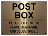 UV101 POST BOX PLEASE LIFT THE LID Metal Aluminium Plaque Sign Parcel A4 Size