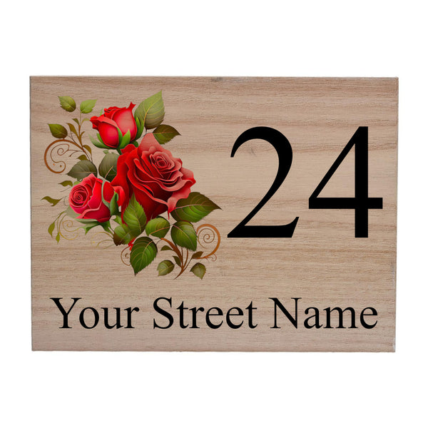 W026 Custom Personalised Address Rose Door Gate Wood Sign Wooden Plaque