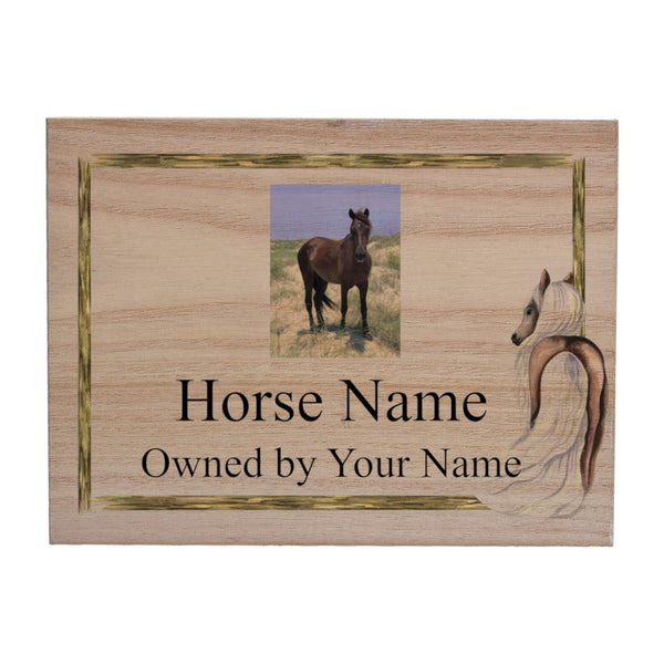 W009 Custom Personalised Horse Photo Name Stable Wood Sign Wooden Plaque