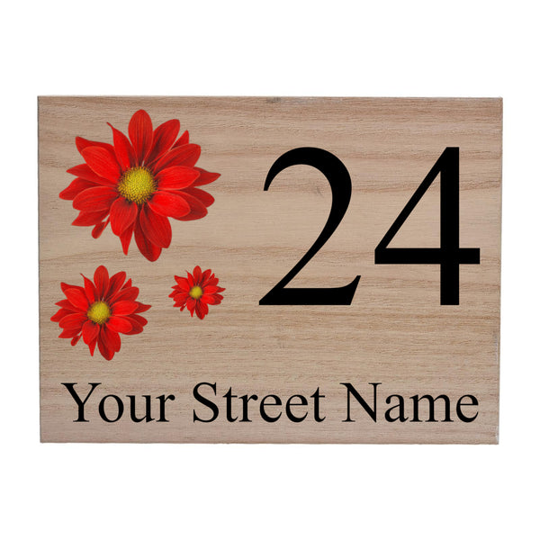 W023 Custom Personalised Address Flowers Door Gate Wood Sign Wooden Plaque