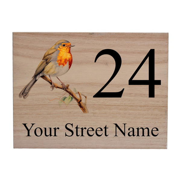 W027 Custom Personalised Address Robin Bird Door Gate Wood Sign Wooden Plaque