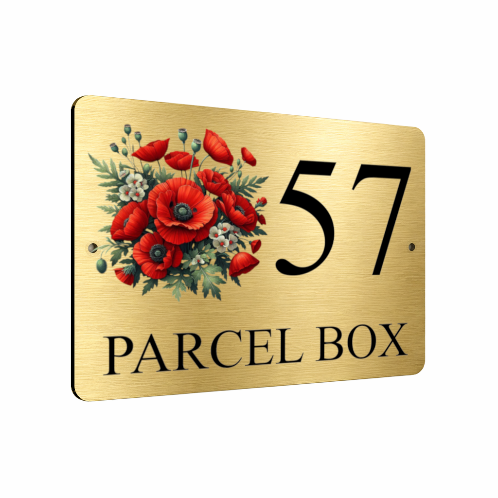 B165 Custom Personalised PARCEL BOX Poppy Metal Aluminium Plaque Sign Door House