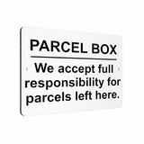 B142 PARCEL BOX Metal Aluminium Plaque Sign Door Gate House Office