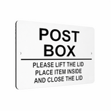 B105 POST BOX PLEASE LIFT THE LID Metal Aluminium Plaque Sign Parcels Letters