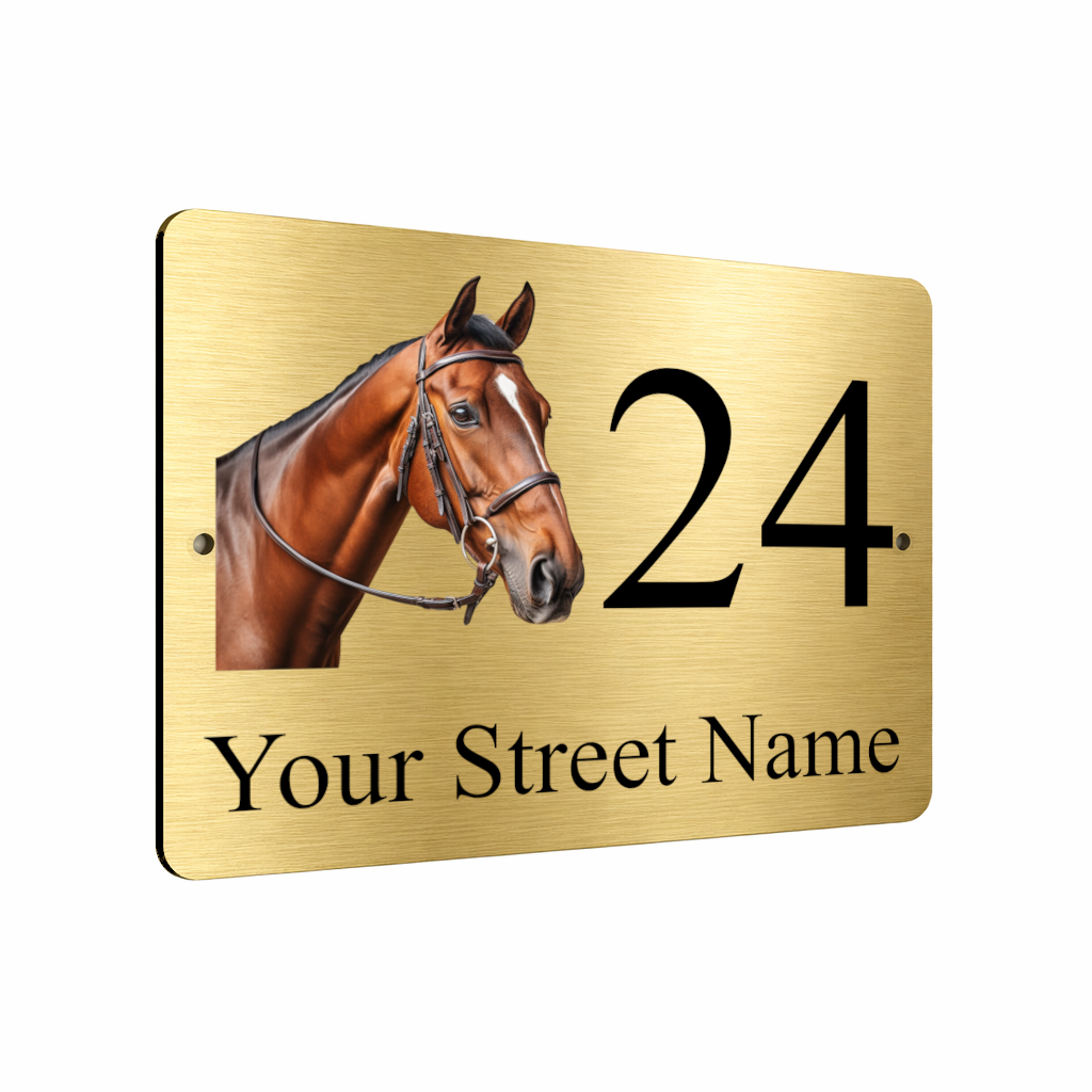 B090 Custom Personalised Address Horse Metal Aluminium Plaque Sign Door Gate