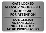 A5.53 Gate Locked Please Ring The Bell For Attention Metal Aluminium Plaque Sign