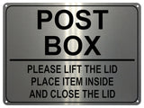 UV101 POST BOX PLEASE LIFT THE LID Metal Aluminium Plaque Sign Parcel A4 Size