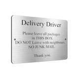 B155 Delivery Driver Metal Aluminium Plaque Sign Parcels Door Gate House Office