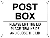 UV101 POST BOX PLEASE LIFT THE LID Metal Aluminium Plaque Sign Parcel A4 Size