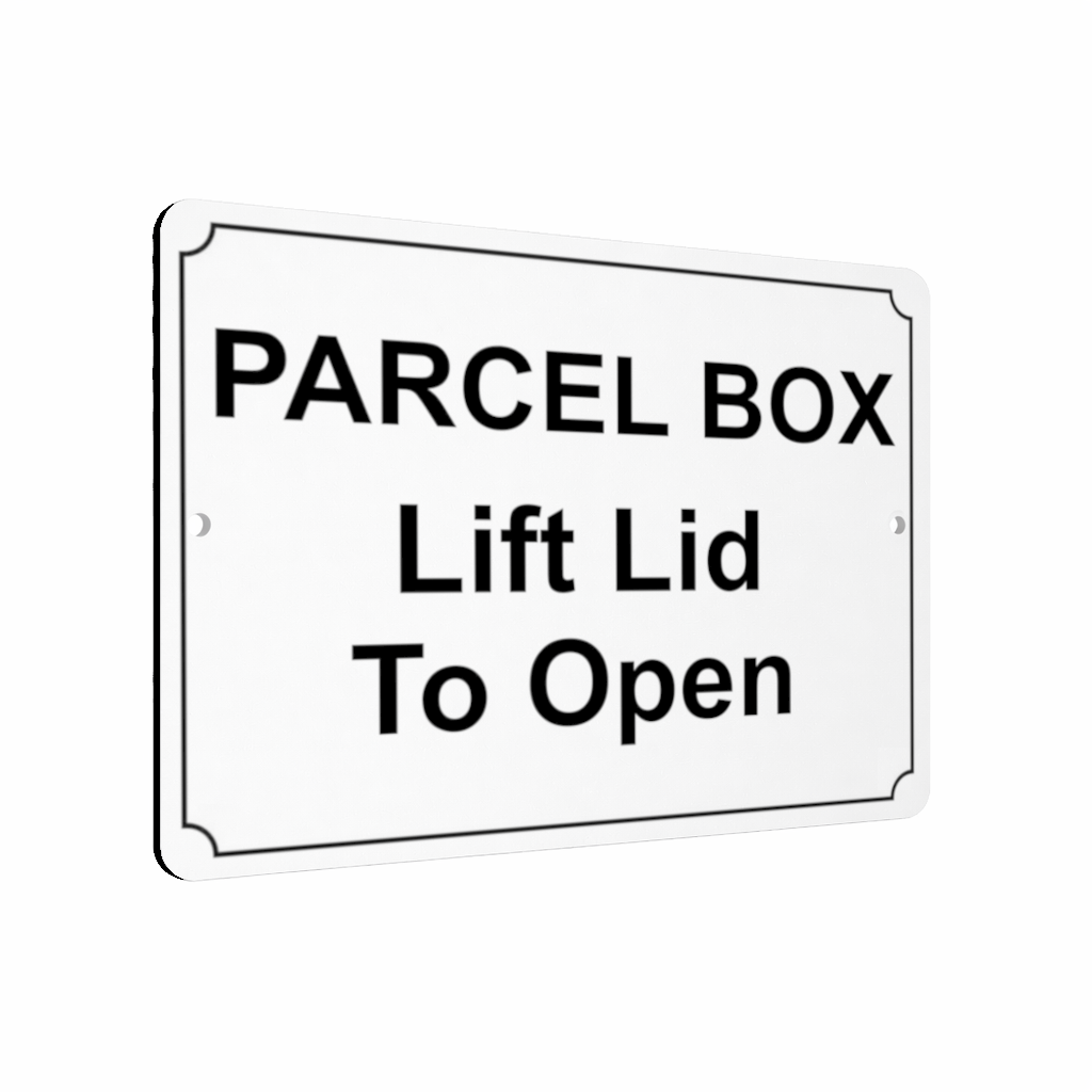 B118 PARCEL BOX Lift Lid To Open Metal Aluminium Plaque Sign Letters House