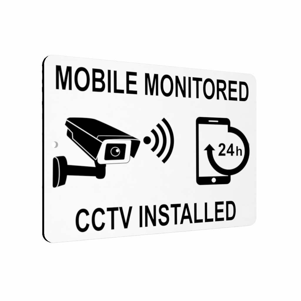 B102 MOBILE MONITORED CCTV INSTALLED Metal Aluminium Plaque Sign Door Gate
