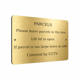 B167 PARCELS Covered by CCTV Metal Aluminium Plaque Sign Door House