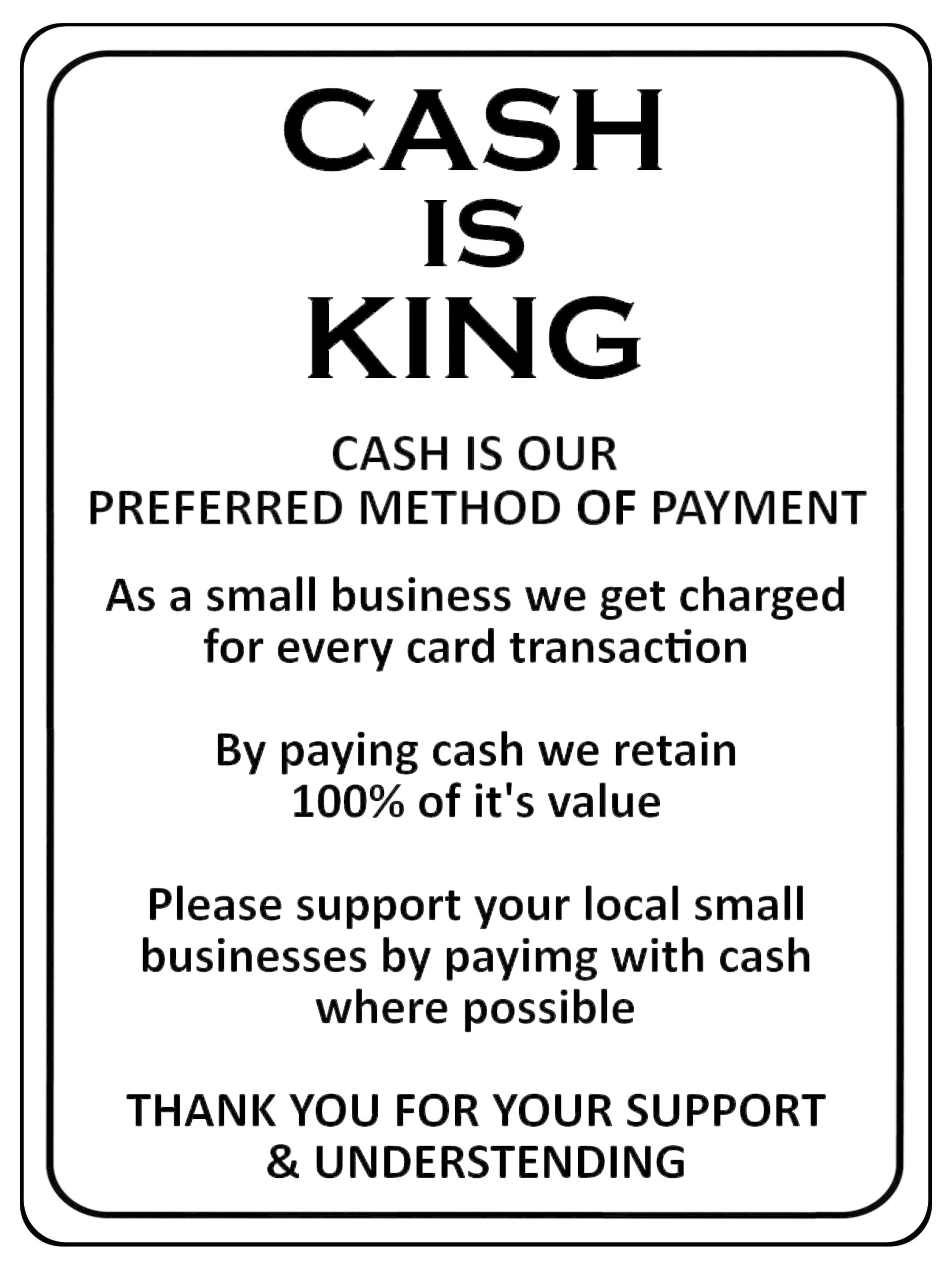 2166 KING OF CASH Preferred Method Of Payment Metal Aluminium Plaque Sign