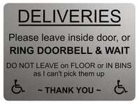 2231 DELIVERIES Please leave inside door Ring Bell Metal Aluminium Plaque Sign