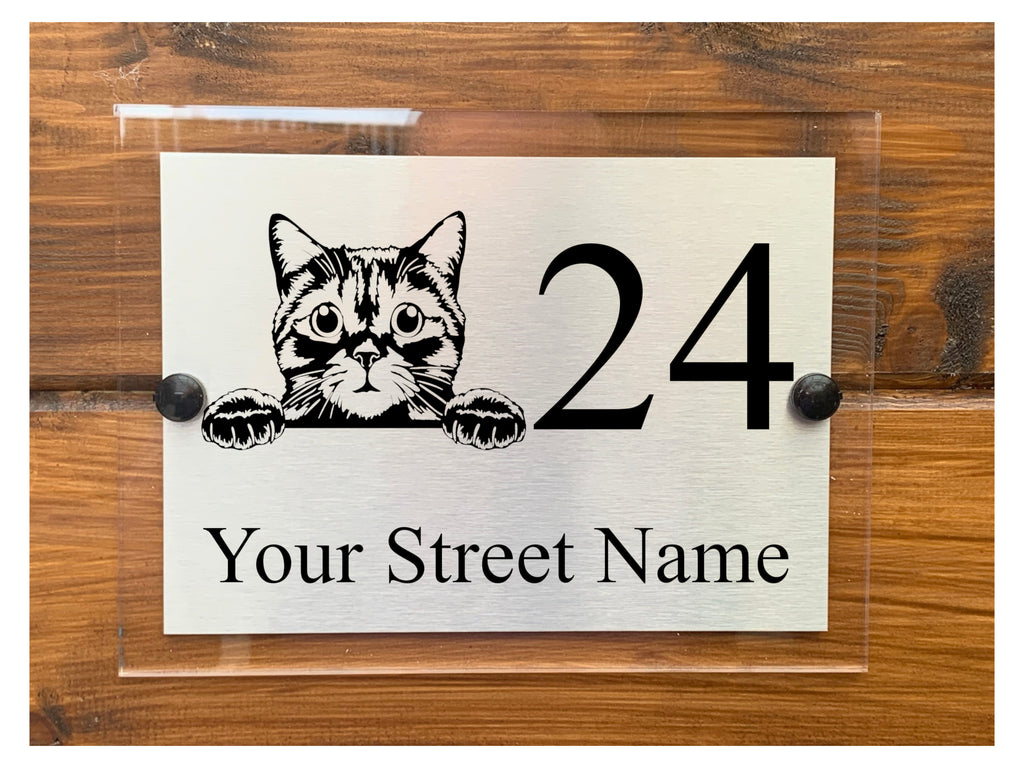 M003 Custom Personalised Modern Address Door Gate Cat Metal Aluminium Sign Plaque