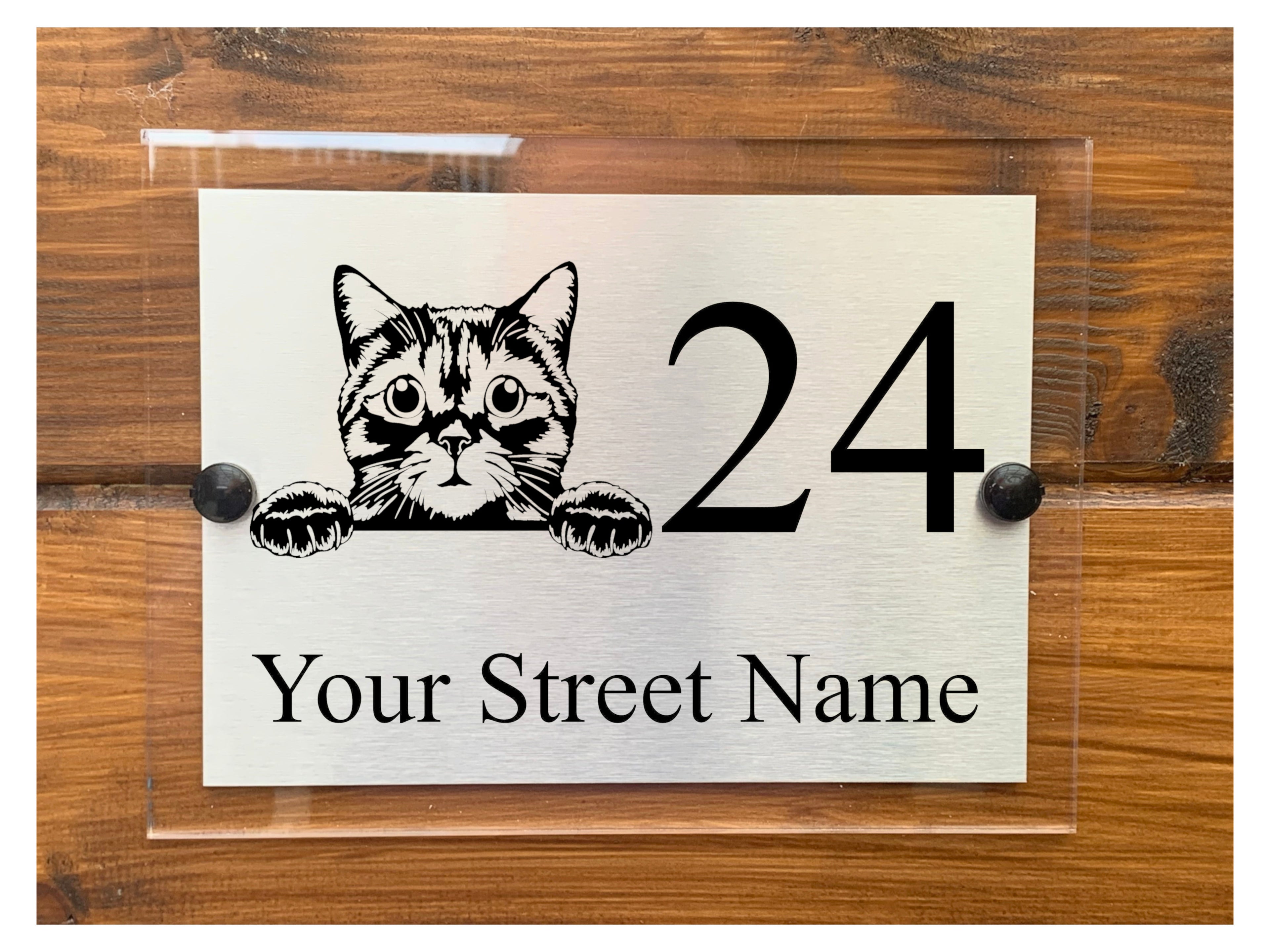 M003 Custom Personalised Modern Address Door Gate Cat Metal Aluminium Sign Plaque
