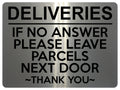 UV398 DELIVERIES IF NO ANSWER LEAVE PARCELS NEXT DOOR Aluminium Plaque Sign A4 Size