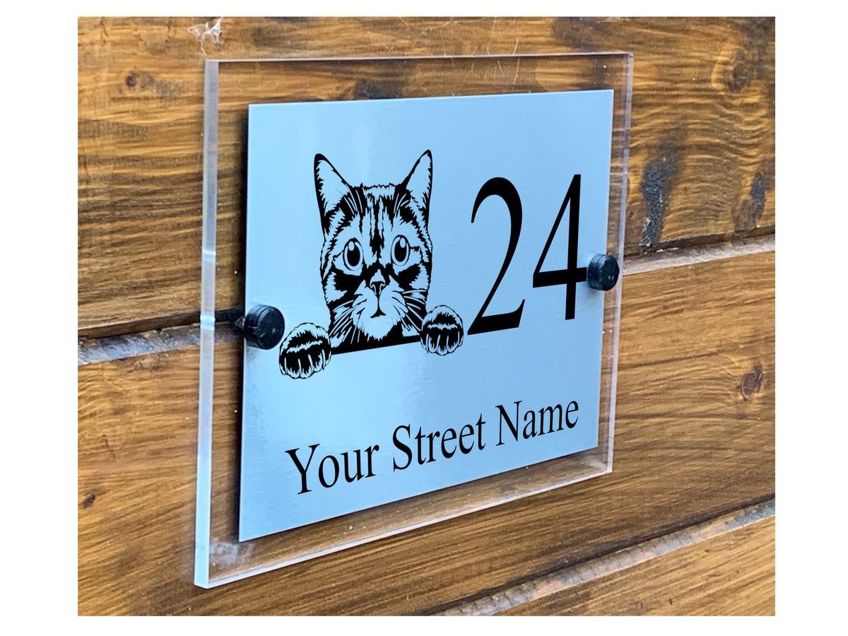 M003 Custom Personalised Modern Address Door Gate Cat Metal Aluminium Sign Plaque