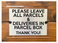 M065 Please Leave All Parcels Deliveries in Parcel Box Aluminium Acrylic Plaque Sign