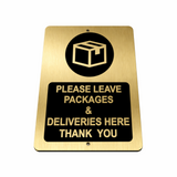 B116 PLEASE LEAVE PACKAGES DELIVERIES HERE Metal Aluminium Plaque Sign