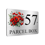 B165 Custom Personalised PARCEL BOX Poppy Metal Aluminium Plaque Sign Door House
