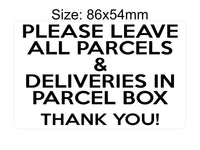 P200 Please Leave All Parcels Deliveries in Parcel Box Plastic PVC Plaque Sign Card