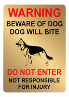 A5.27 WARNING BEWARE OF DOG WILL BITE DO NOT ENTER Metal Aluminium Plaque Sign