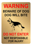 A5.27 WARNING BEWARE OF DOG WILL BITE DO NOT ENTER Metal Aluminium Plaque Sign