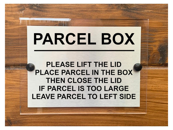 M082 PARCEL BOX Too Large Leave Parcel Left Metal Aluminium Acrylic Plaque Sign