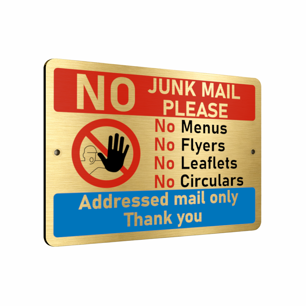 B104 NO JUNK MAIL Metal Aluminium Plaque Sign Door House Office Post Box