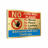 B104 NO JUNK MAIL Metal Aluminium Plaque Sign Door House Office Post Box