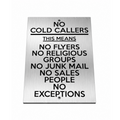 B241 NO COLD CALLERS FLYERS JUNK MAIL SALES PEOPLE Metal Aluminium Plaque Sign